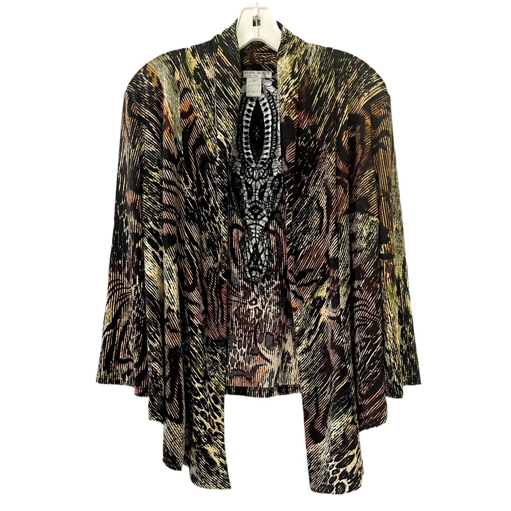 Alberto Makali Animal Print Open Front Sweater